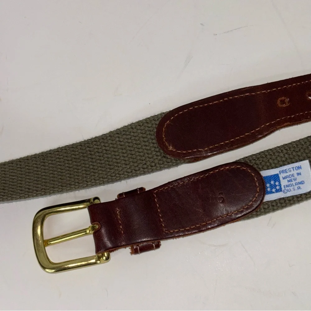 PRESTON New England Belt Men’s Sz 46 Bass Fish Blue Brown Leather Nautical Ocean